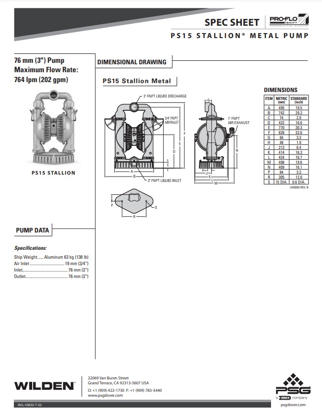 Wilden PS15 Pro-Flo® SHIFT Stallion® Clamped Metal AODD Pump